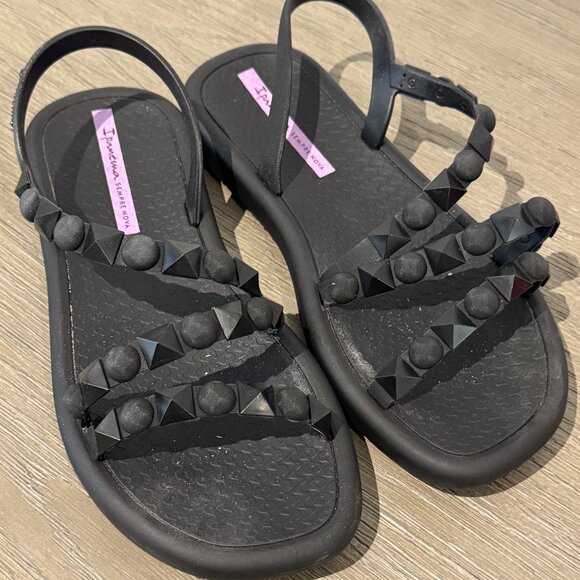 IPANEMA Black Strappy Sandals with Stud Detailing - Size 6 - Picture 3 of 9